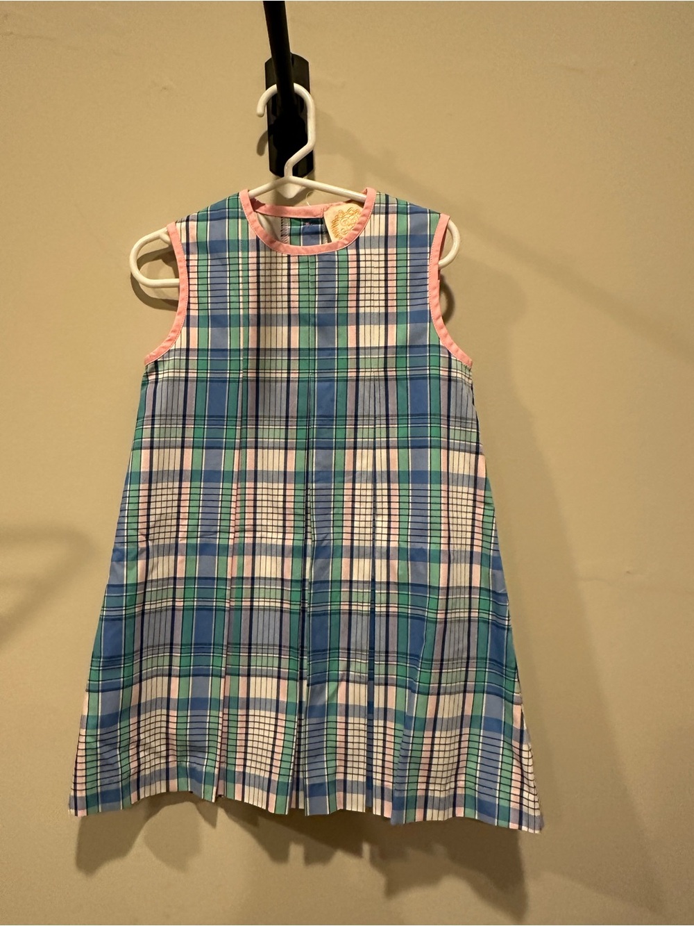 TBBC Girls Plaid Sleeveless A-Line Dress with Pink Trim